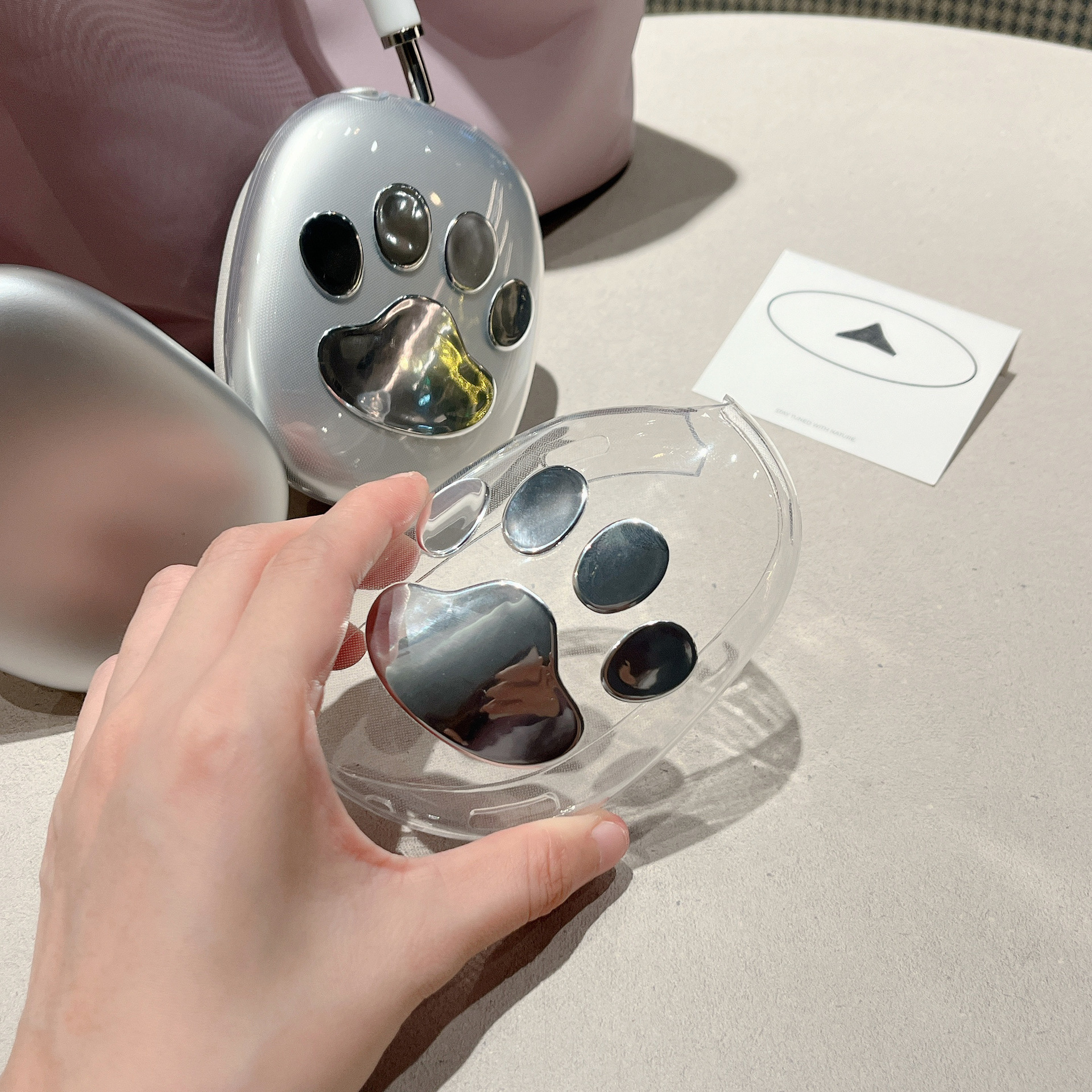 Επιμεταλλωμένο ασημί Paw για Airpods Max Προστατευτικό Σετ, Κάλυμμα αυτιών για τοποθέτηση στο κεφάλι, Θήκη ακουστικών Tpu για κίνηση αυτιών_voghion.com