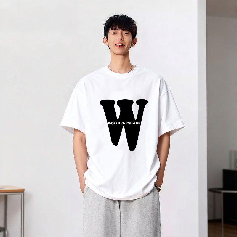 Comercio exterior explosión impresa camiseta de manga corta letras creativas para hombres y mujeres W diseño pareja camiseta de verano suelta camiseta mujer