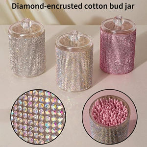 High-Looking New Diamond-Encrusted Cotton Swab Jar Storage Box Home Creative Kitchen Refrigerator with Lid and Diamond Storage Box
