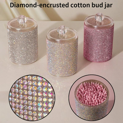 High-Looking New Diamond-Encrusted Cotton Swab Jar Storage Box Home Creative Kitchen Refrigerator with Lid and Diamond Storage Box