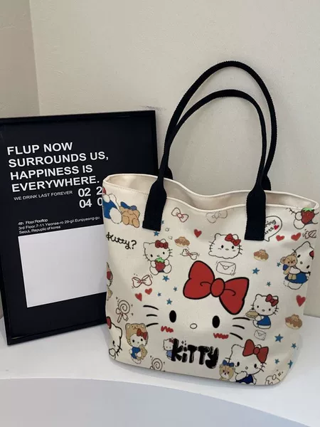 Large Capacity Shopping Bag Canvas Bag Artistic Casual Shoulder Bag Women's Student School Bag Korean Style Fresh and Simple Handbag