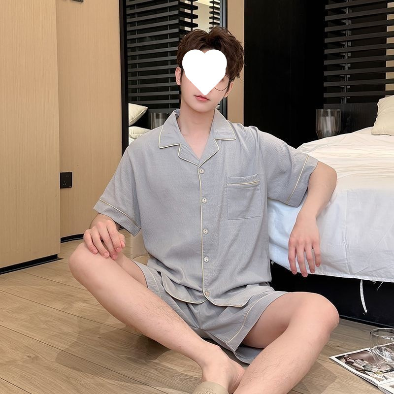 屋外で着用できる男性用パジャマ、夏用半袖ショーツ、クラウドコットンの薄いティーンエイジャーの夏用ホームウェア、メンズスーツ|undefined
