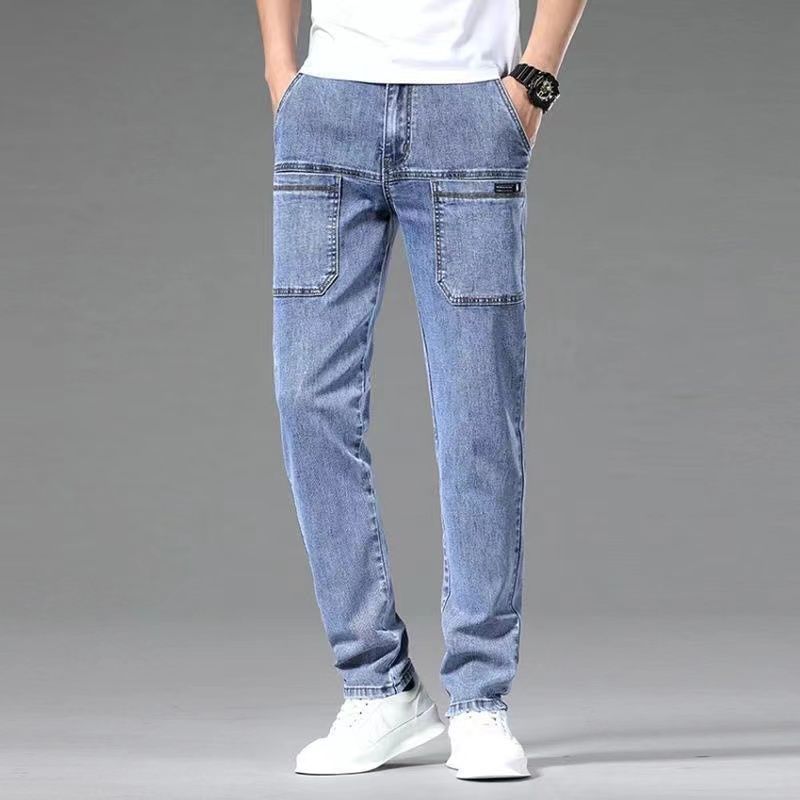 Primavera y otoño nuevos pantalones jeans hombre de alta calidad pantalones de marca de moda versátiles cómodos elásticos lavados con agua pantalones casuales rectos