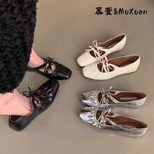 MuXuan~韩版气质晚风设计感双蝴蝶结法式复古玛丽珍内增高3cm单鞋