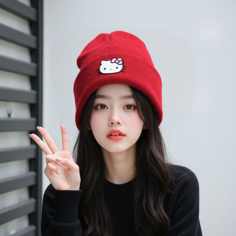 新款kt卡通图案硅胶针织帽可爱时尚猫咪针织帽牢固帽子女款时尚|undefined