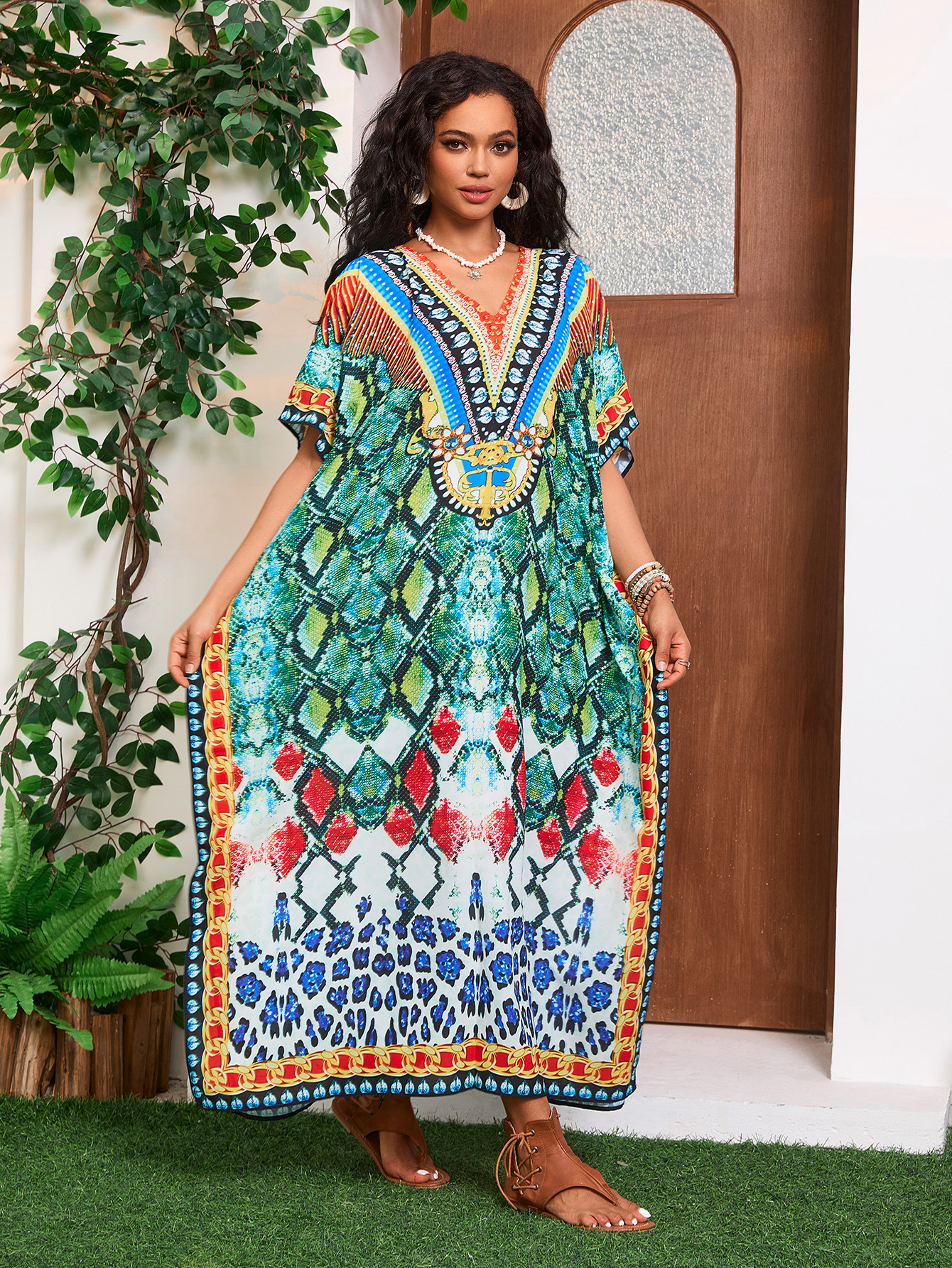 Transfronterizo Amazon nuevo posicionamiento impresa falda larga estilo nacional de vacaciones camisa de playa FR300 (17 colores)