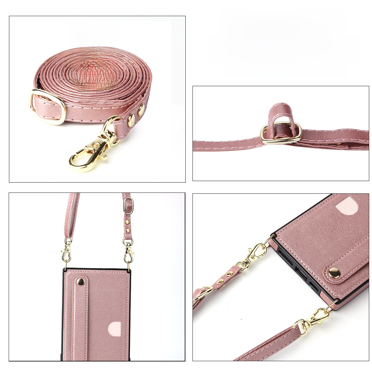 Geeignet für 14 Kartenhalter iPhone15 Handyhülle Crossbody Damen Lanyard 13 Handy Lederhülle Lieferung_voghion.com