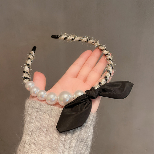 Pearl headband female small fragrant bunny ears short hair headband French Korean simple face wash hair pressure non-slip headwear