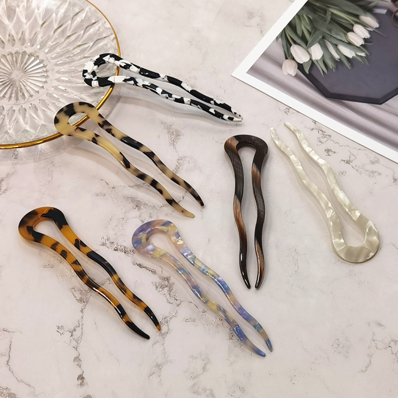 Corea del Sur acetato en forma de U giro horquilla adulto simple elegante palillos hacia fuera decoración pelo accesorios bola cabeza updo