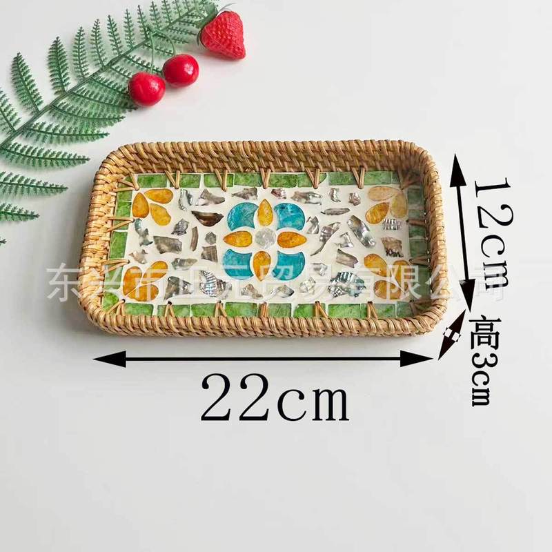 越南藤编贝壳盘小长方形贝壳托盘点心水果盘收纳筐果篮收纳篮|undefined