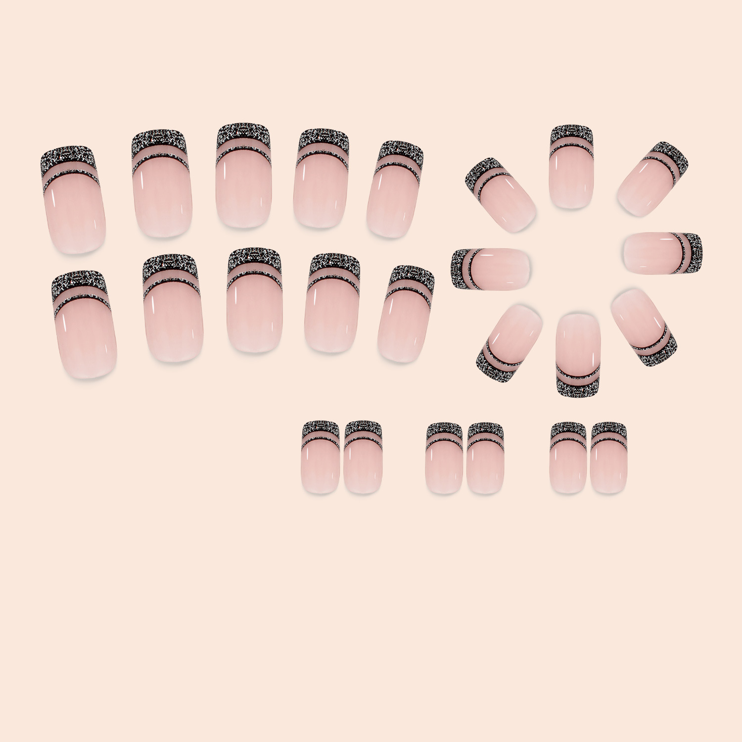 Description Picture 3 of item24Pc Short Square False Nails with Glue Ballet French Fake Nails Wearable Simple Glitter Edge Artificial Press on Nail Short Tip