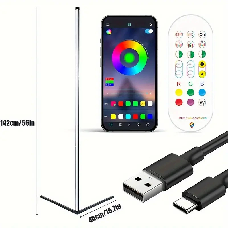 Угловая торшер TUYA WiFi, 1.42 м 3-секции RGBIC Ambient Light, V-образная подставка