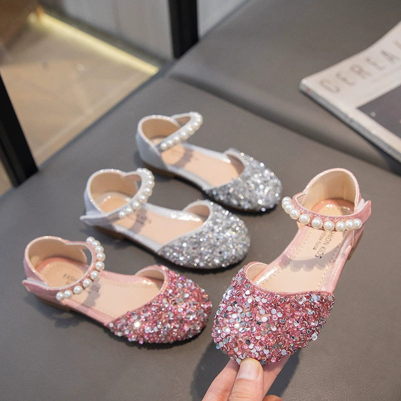 Детские туфли Эльзы 2024: Новинка осени, кожаные туфли для девочек, детские туфли для выступлений с кристаллами, мягкая подошва, однотонные туфли