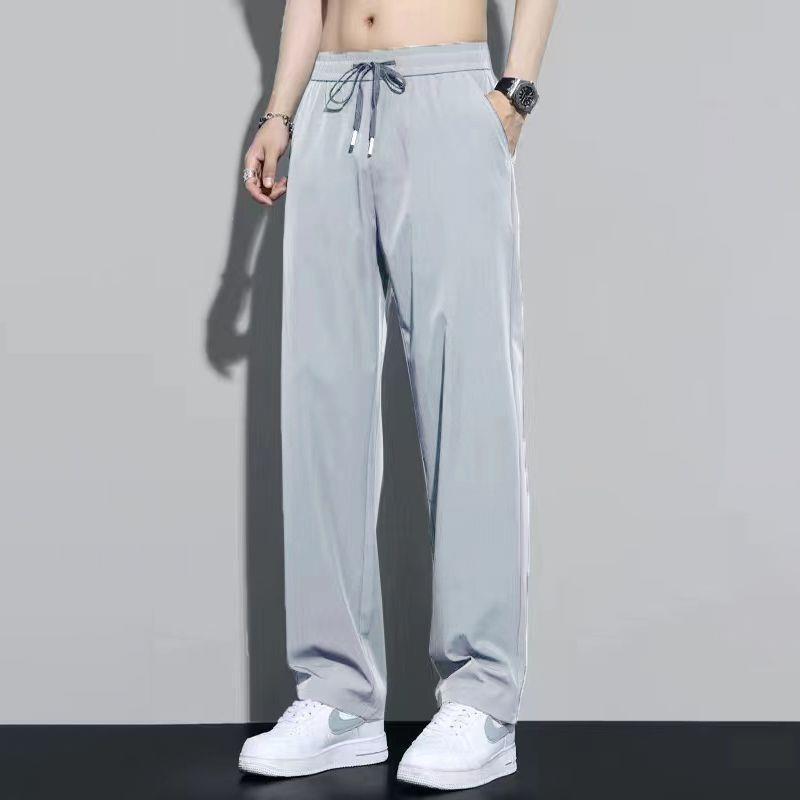 アイスシルクメンズパンツ薄型ストレートルーズパンツ大きいサイズスポーツ速乾性2025新しい夏カジュアル|undefined