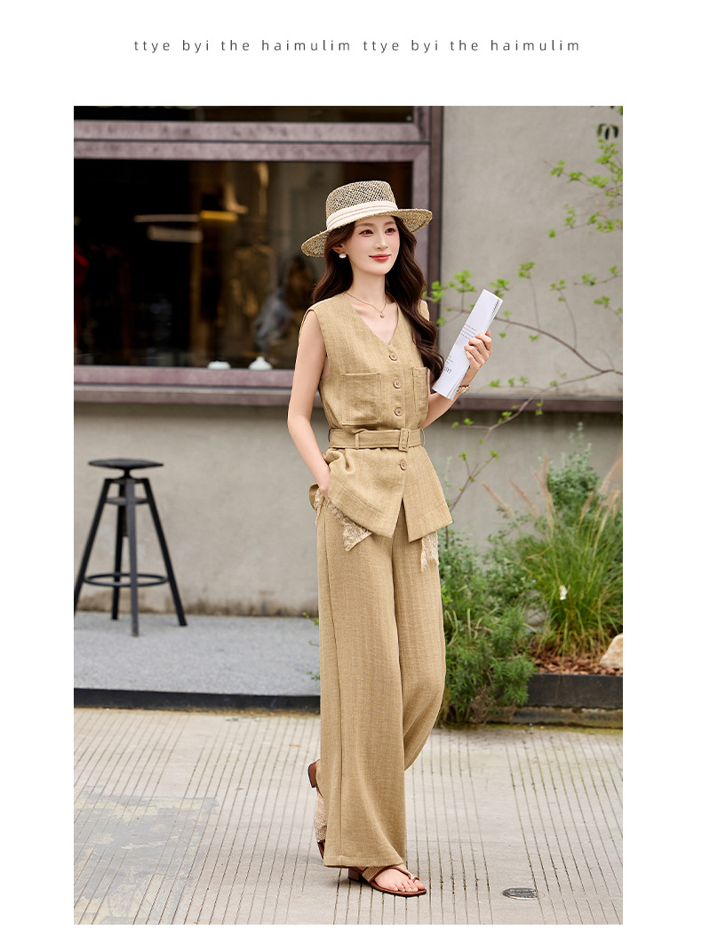 Bộ vest quần ống rộng nữ phối ren dây rút eo 2 món YH6133 — Màu ảnh chi tiết 17