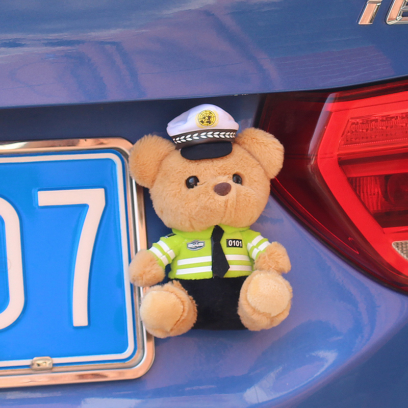Colgante en la parte trasera del automóvil Policía de tráfico Muñeca de oso Adornos de baúl de dibujos animados lindo Muñeca de policía de motocicleta fuera del automóvil