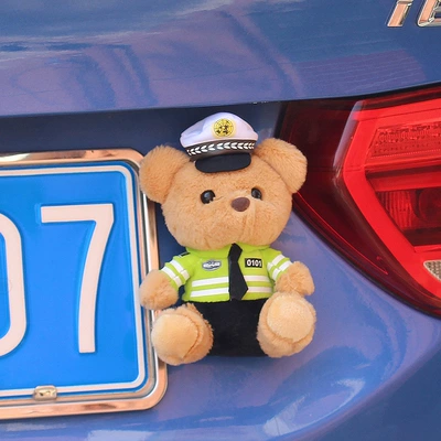 Car rear pendant traffic police bear doll cute cartoon trunk ornaments motorcycle police doll (Car hanging) - green-clothes-and-white-hat-traffic-bear-cartoon