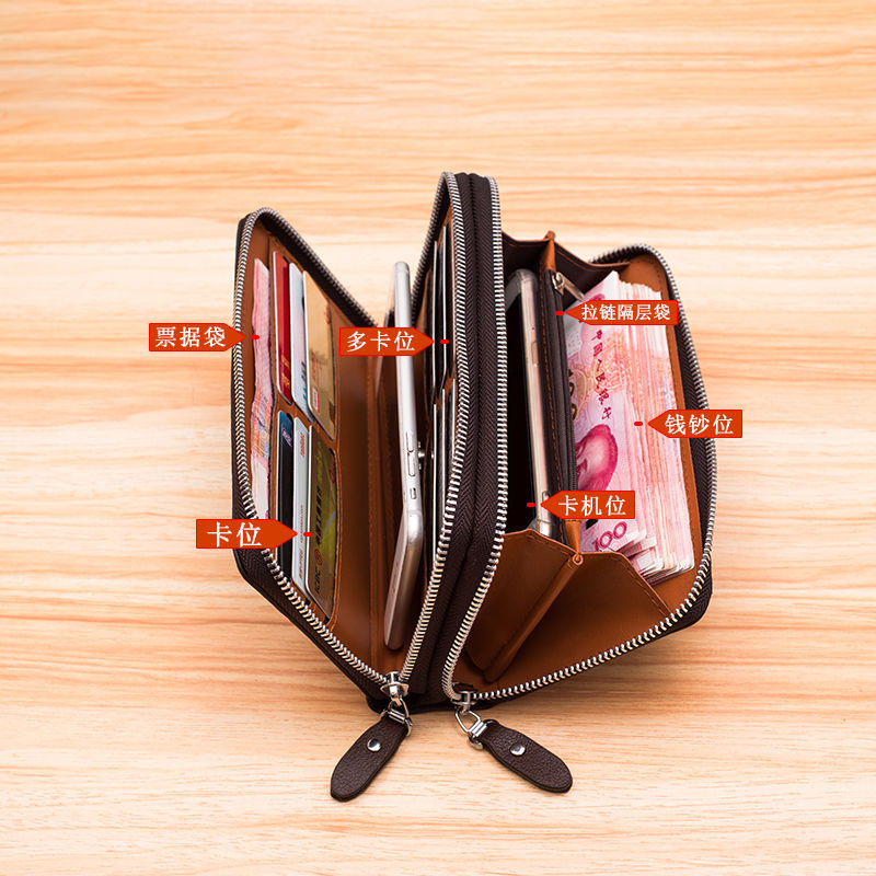 Suministro de comercio exterior Multi-tarjeta de embrague de los hombres cremallera doble embrague de negocios de los hombres de gran capacidad titular de la tarjeta clip de los hombres