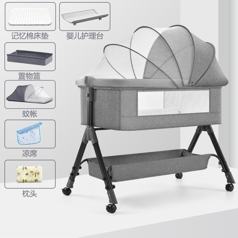 Cuna de bebé Cama lateral Cama de recién nacido Cama grande de costura Cama de cuna para bebé Cama para niños Multifuncional móvil plegable