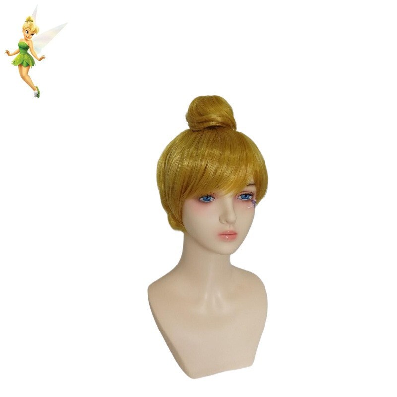 Halloween Fairy Tinkerbell Golden Bun Wig Children's Cos Wig Universal Festival Costume Wig