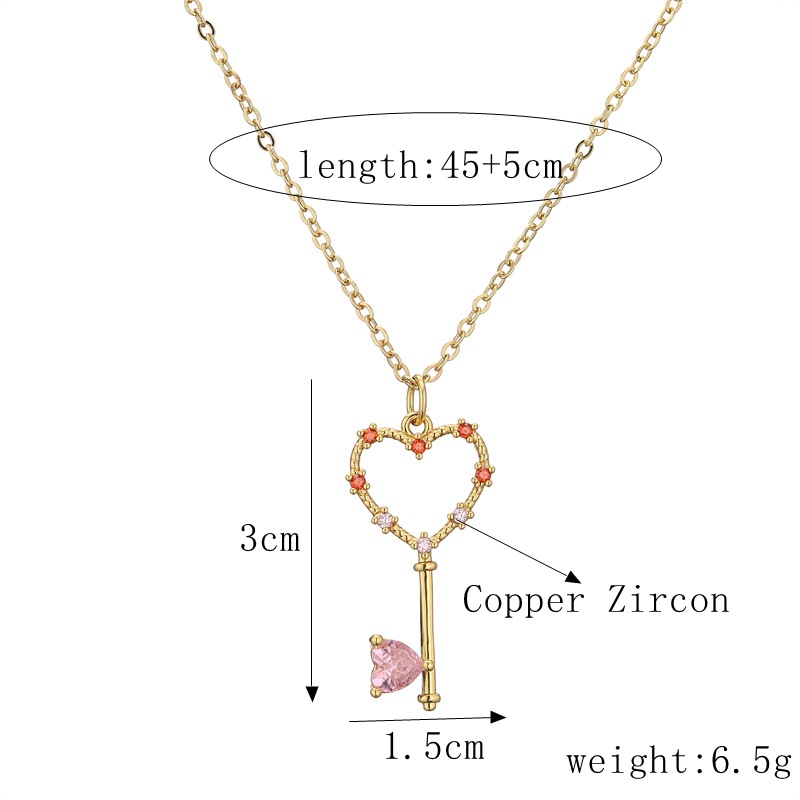 Fashion Key Copper Plating Hollow Out Inlay Zircon Pendant Necklace 1 Piece
