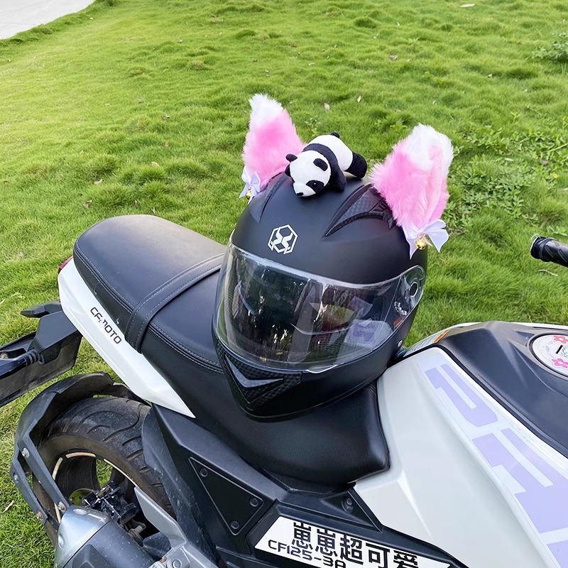 Pink White Cat Ear Plush Helmet Decoration Motorcycle Female Riding Helmet Decoration Universal Detachable Accessories