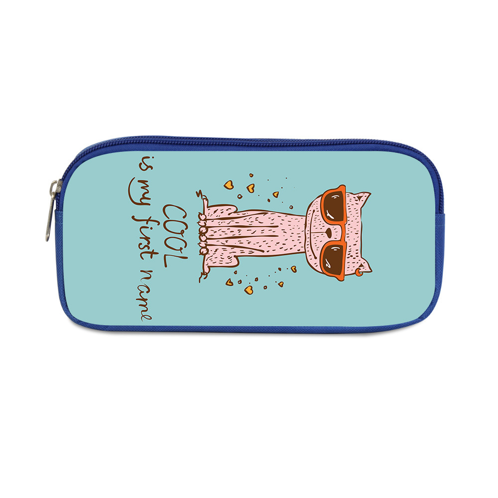 Cartoon cute cat blue single layer pencil case 17