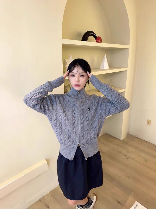三股包芯纱美式小立领双拉链开衫毛衣女打底设计感刺绣上衣针织外|undefined