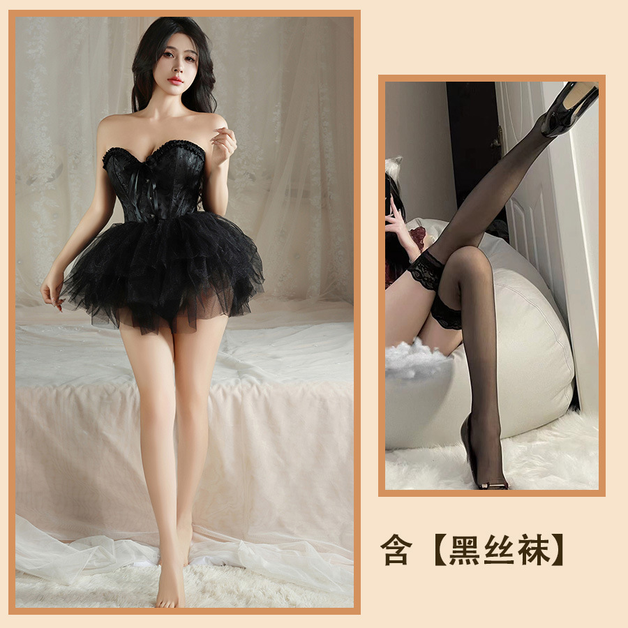 블랙 블랙 블랙 투투 스커트 블랙 스타킹
