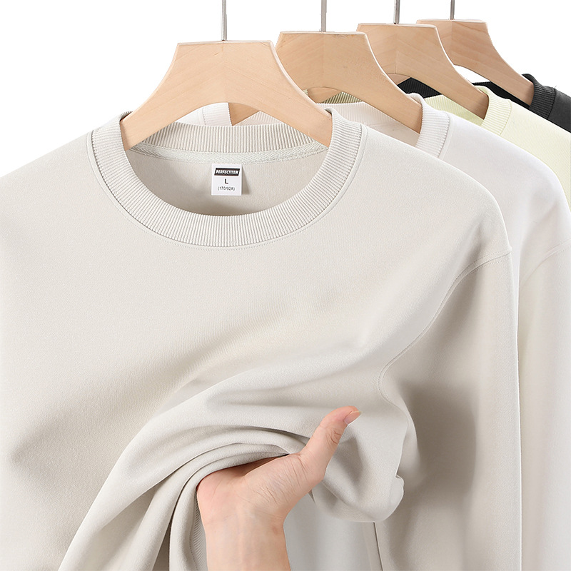 350 gramos pesados cómodos hombros de equipo de cuello redondo ropa de trabajo personalizada de manga larga suéter de color sólido logotipo impresa