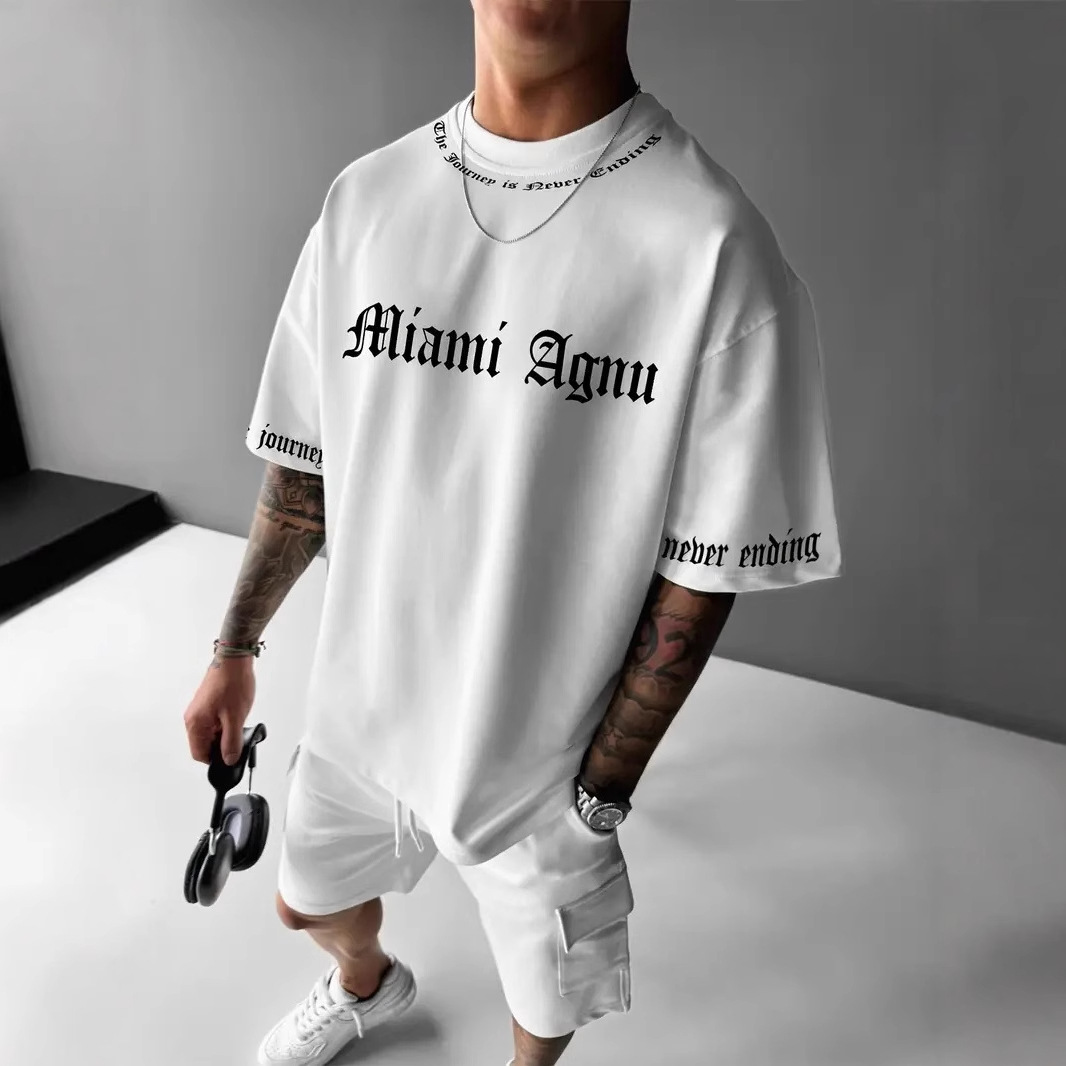 2024 moda simple eslogan 3D impresión digital para hombres verano casual suelta transpirable manga corta camiseta de cuello redondo