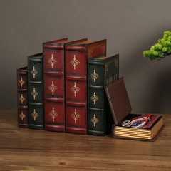 歐式復古木質裝飾書仿真書假書收納書盒玄關書房書架書櫥裝飾擺件