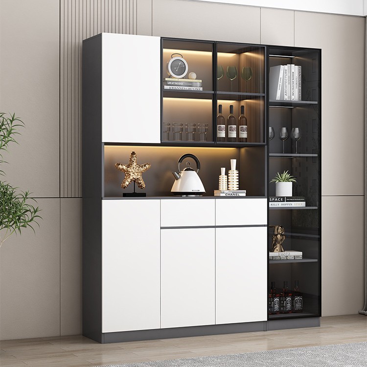 Modern Simple Light Luxury Living Room Storage Cabinet Italian Glass Door Wine Cabinet Dining Room Cabinet Sideboard High Cabinet Integrated Wall