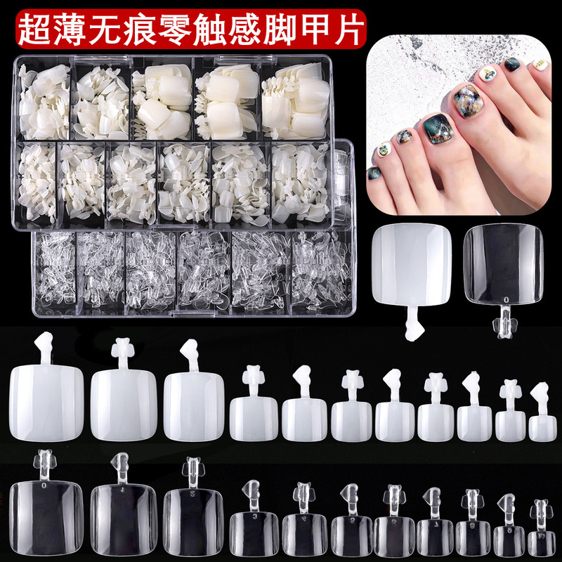 550 Pieces of Short Transparent Toenail Patches, Natural Color Fake Toenails, Ultra-Thin and Seamless