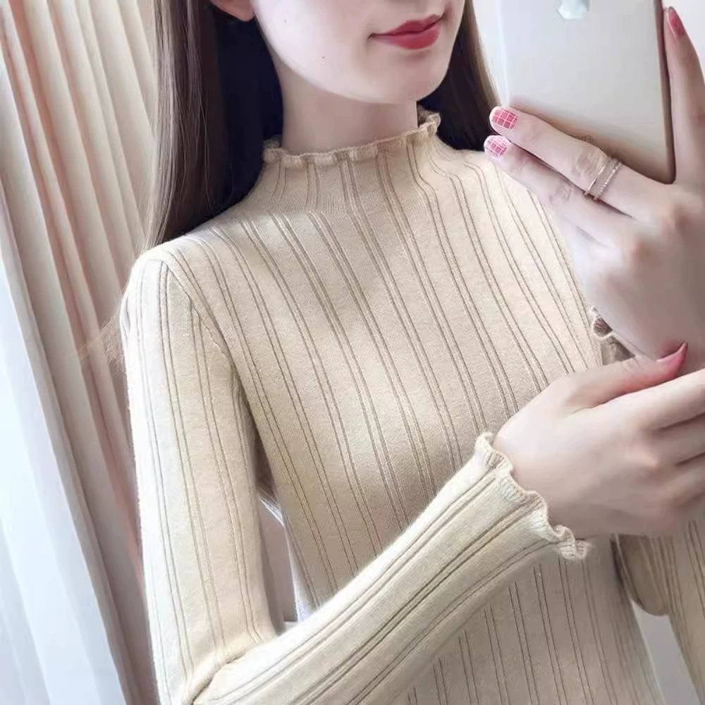 Нижняя рубашка с половинным воротником Женская длинная рукавная рубашка с осенним и зимним новым средним воротником