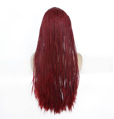 Peluca de encaje frontal de fibra química, trenza de tres hebras de color burdeos para damas europeas y americanas