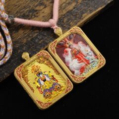 チベット両面合金立体タンカ九尾キツネ妖精タンカネックレスポータブル仏陀九紫離火旅行記念品