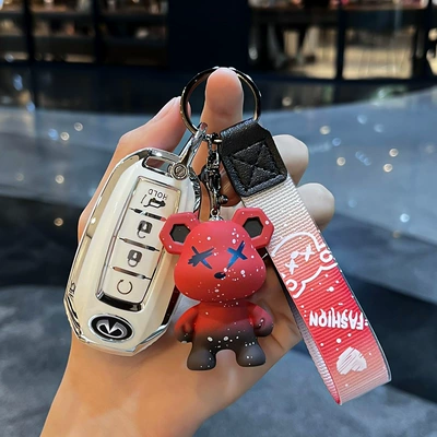 case qx50l/qx70/q70l/qx60/fx35 car – Car key bag - infiniti-e-smart-4-key-trunk-single-shell-white-red-violent-bear-pendant