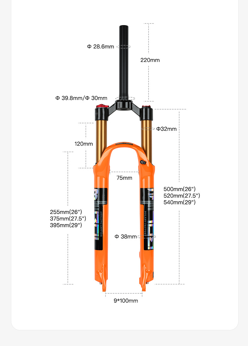 Horquilla delantera para MTN, aleación de magnesio, 26/27.5 pulgadas