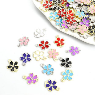 diy Jewelry Accessories Colorfulful Oil Dripping Double Hanging Alloy Five-petal Flower Connector Fashion Necklace Bracelet Material Batch