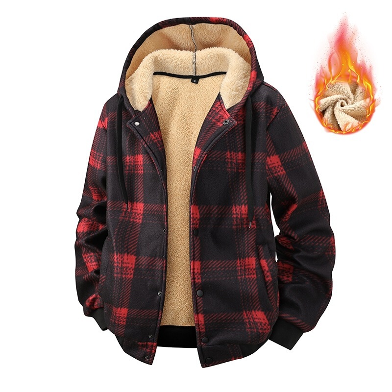 Wholesale Winter Plaid Hooded Polar Fleece Plus Velvet Thickened Warm American Casual Couple Outdoor Sports Men's Outerwear