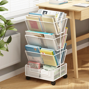 Small Bookshelf Next to the Desk with Wheels, Removable Desk Storage Rack, Book Storage Rack, Household Simple Student Small Bookcase