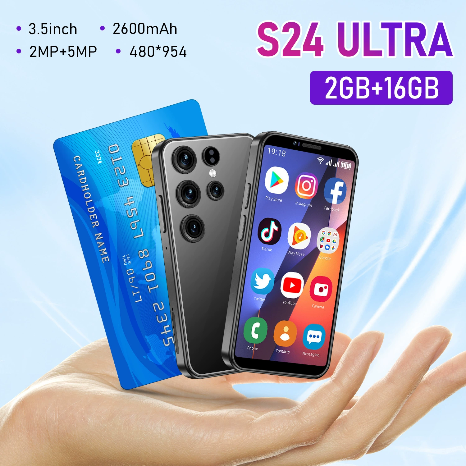 Компактный умный мобильный телефон S24, 5 дюймов, Android, 16 ГБ