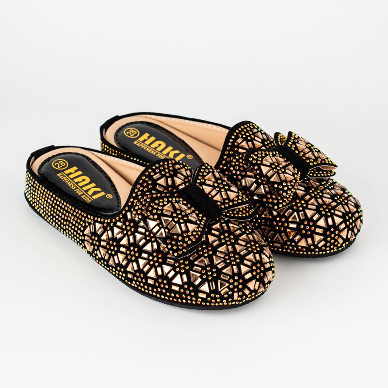 New Style Closed-Toe Slippers Christmas 2026 Girls' Shoes with Glitter Spring and Summer Slip-On Wholesale Color-Blocking Rhinestone Embellished Cylinder Design