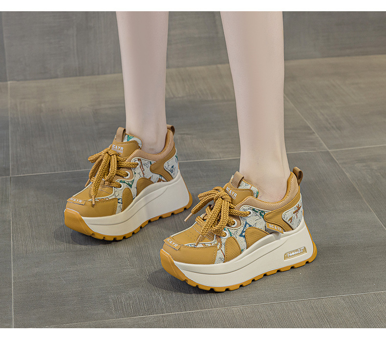 Giày sneaker nữ đế dày phong cách retro, tăng chiều cao — Be 5033, Vàng 5033 chi tiết 12