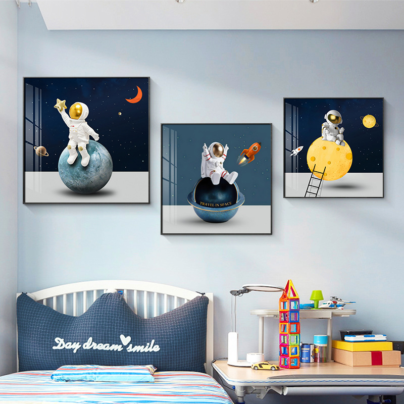 宇宙星空客厅装饰画北欧现代轻奢男孩儿童房宇航员卧室背景墙挂画