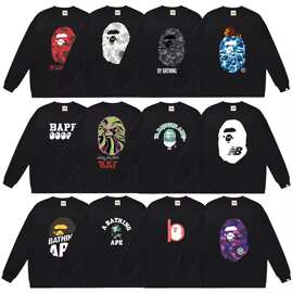 跨境外贸潮牌猿人头长袖鲨鱼BAPE320克纯棉印花卫衣男女同款