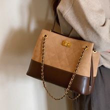 新款大容量托特包包女秋冬麂皮菱格链条单肩斜挎包时尚质感托特包