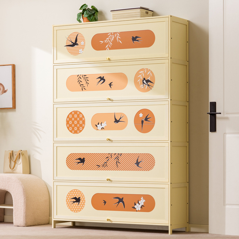 入户鞋柜家用门口室内实木玄关柜子大容量鞋架奶油风复古收纳