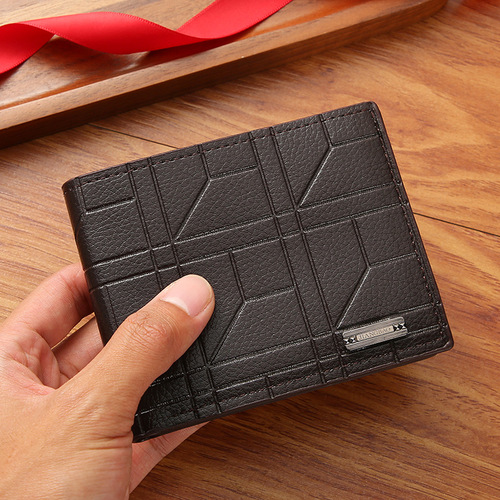 New men's wallet, men's short wallet, youth fashion plaid horizontal soft wallet, large capacity multi-card slot wallet